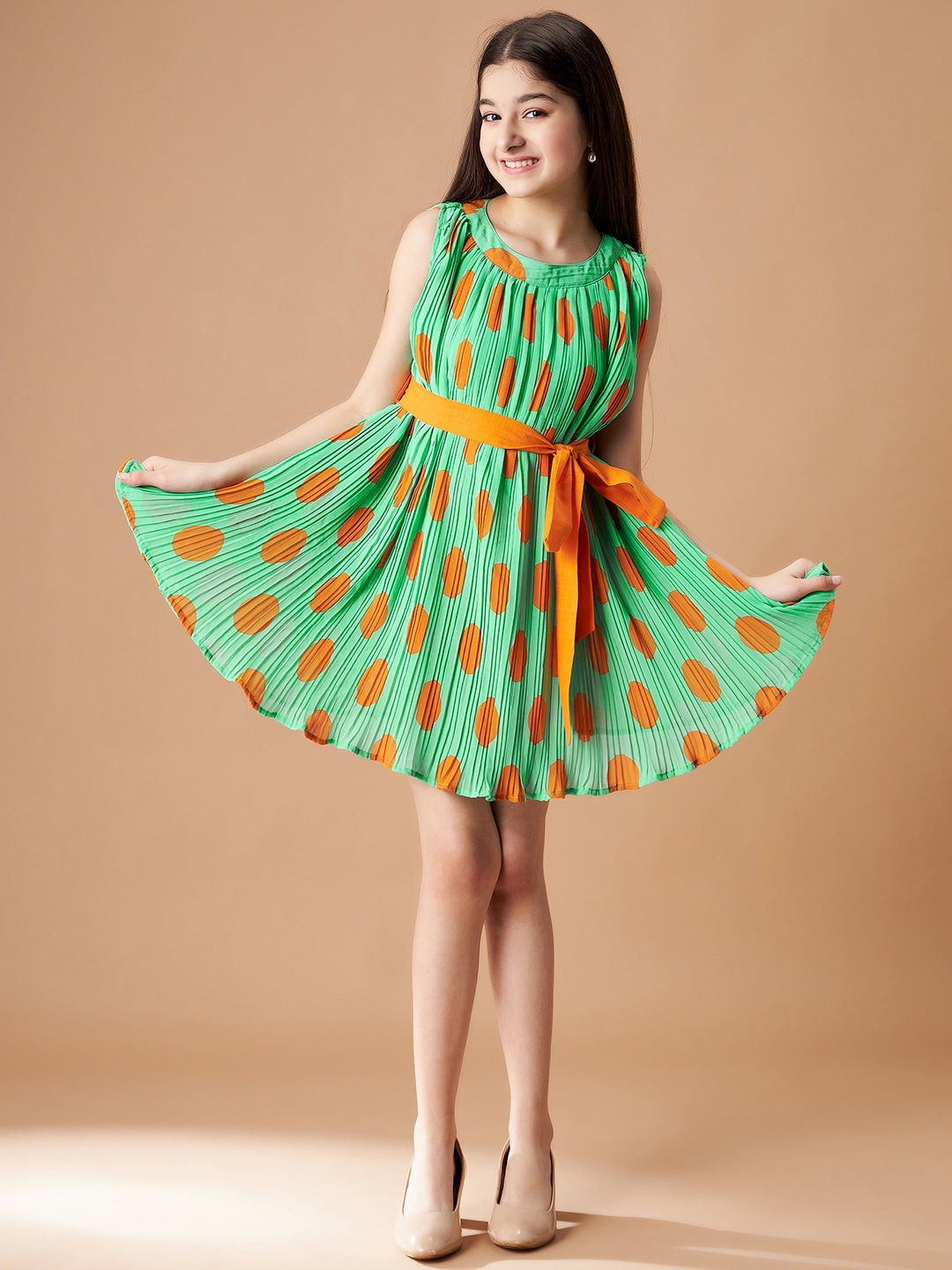Pleated Georgette Fit Flare Dress