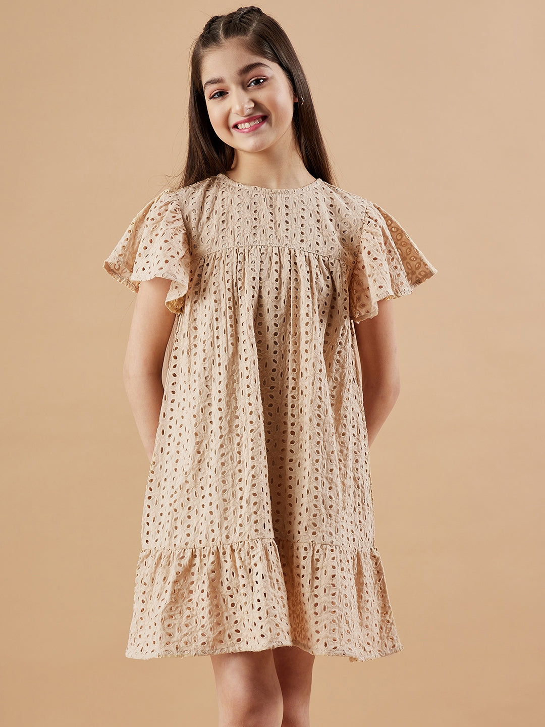 Girls Round Neck Empire Dress