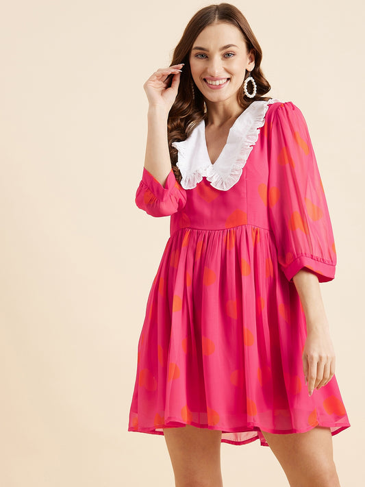 Polka Dots Printed Mini Georgette Fit & Flare Dress