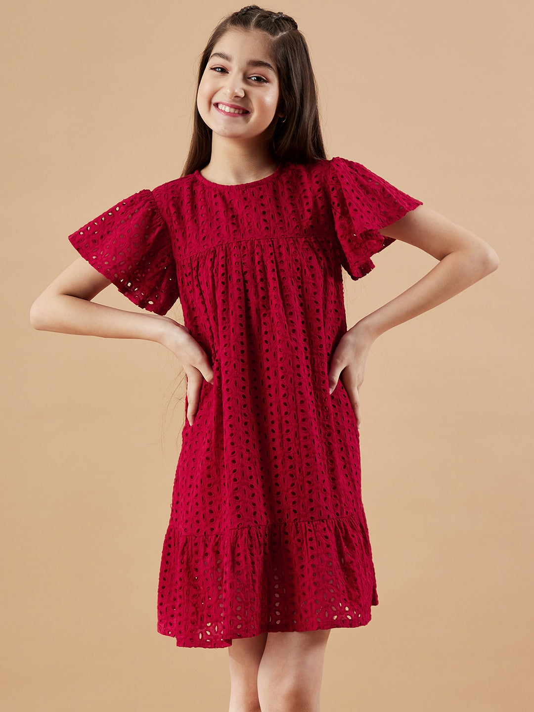 Girls Round Neck Empire Dress