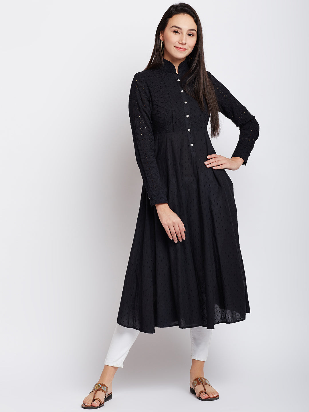 Black Color Chikankari Anarkali Kurta