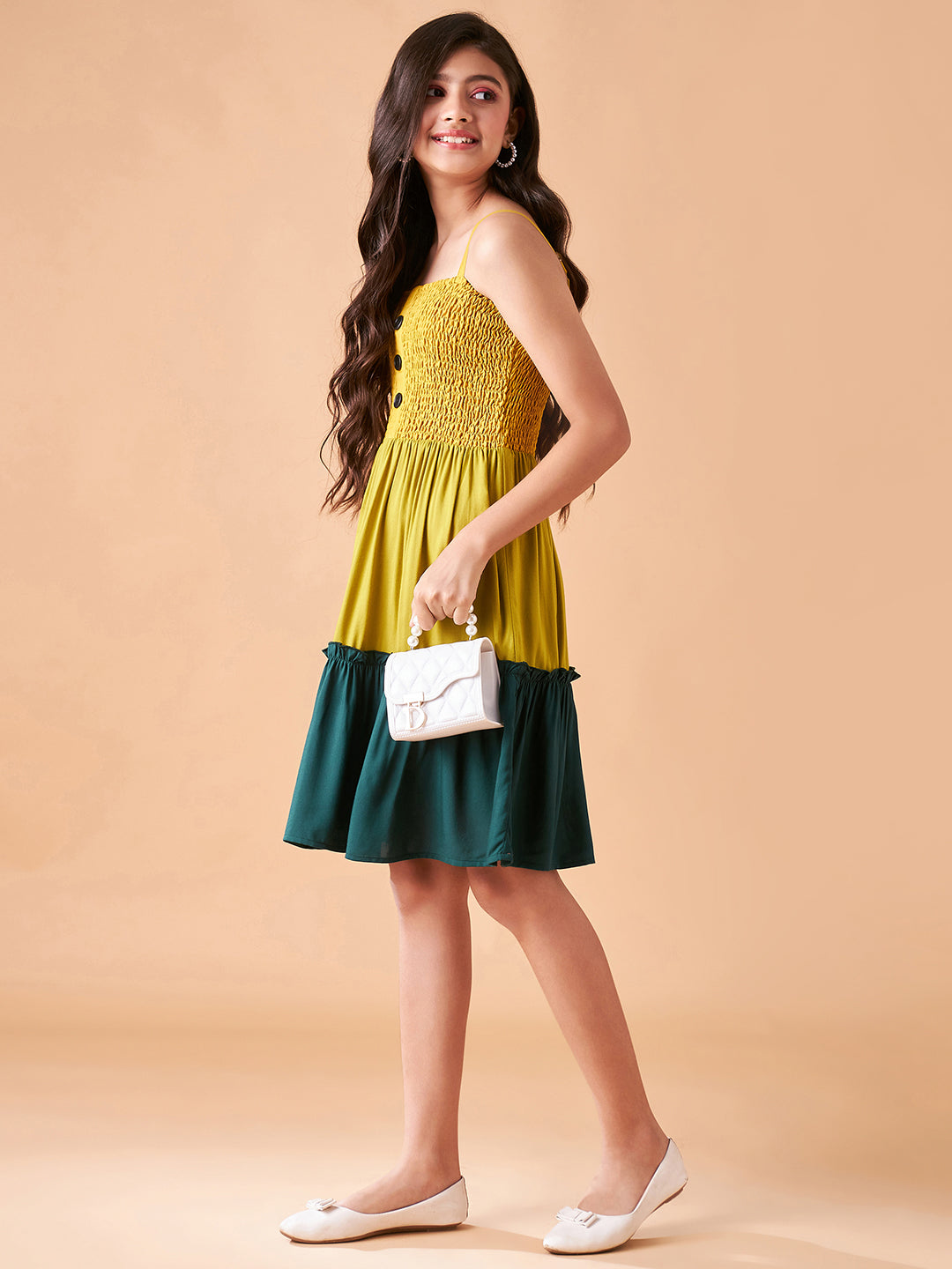 Girls Smocked Detailed Fit Flare Dress