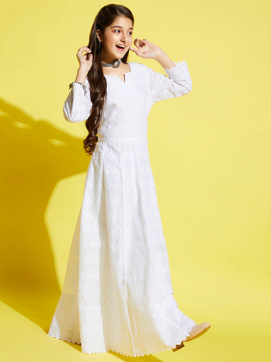 White Floral Embroidered Maxi Dress