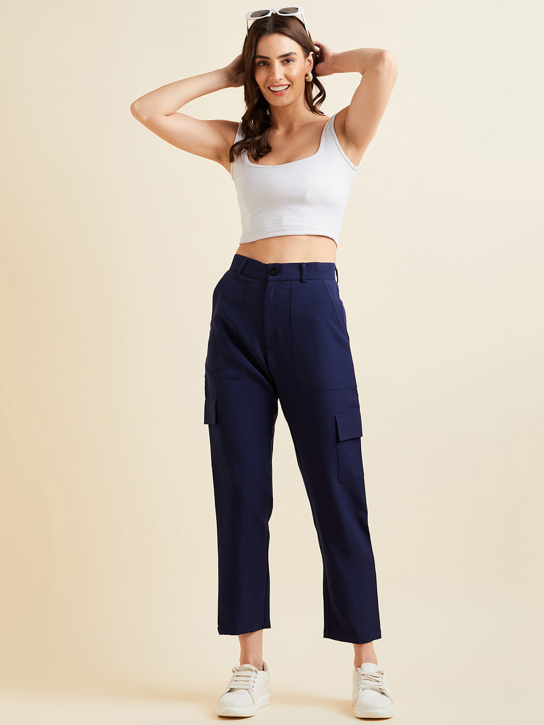 Navy Blue Smart Slim Fit Wrinkle Free Cigarette Trousers