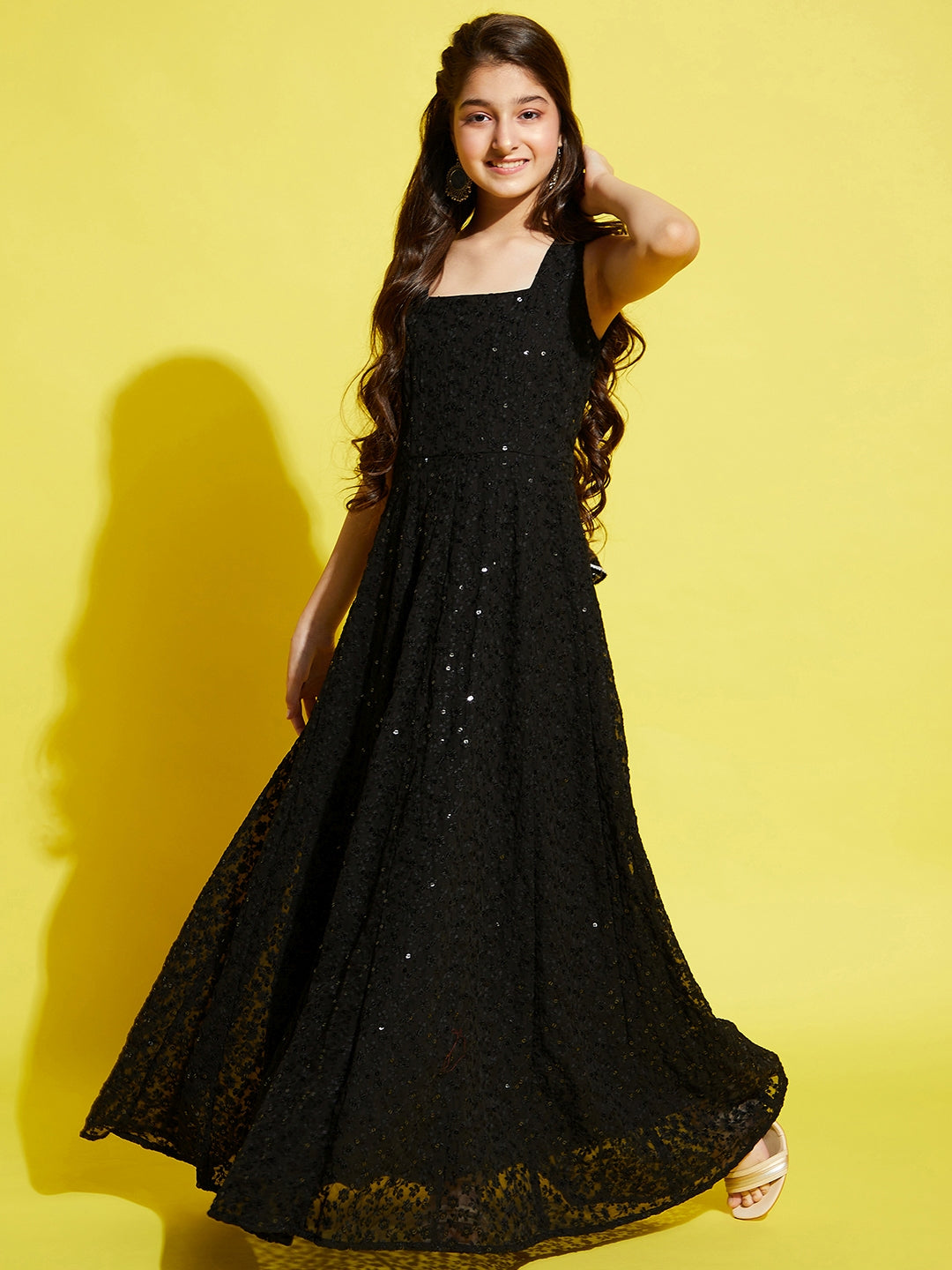Black Floral Embroidered Ethnic Maxi Dress