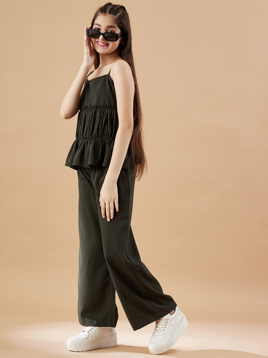 Girls Olive Top with Trousers Set