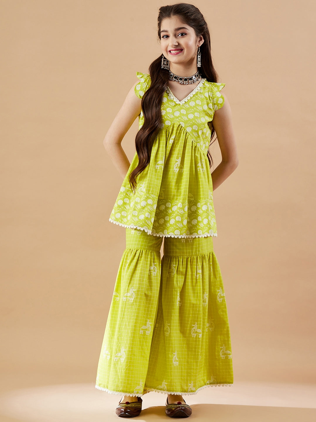 Ethnic Motifs Printed Panelled Kurta with Sharara
