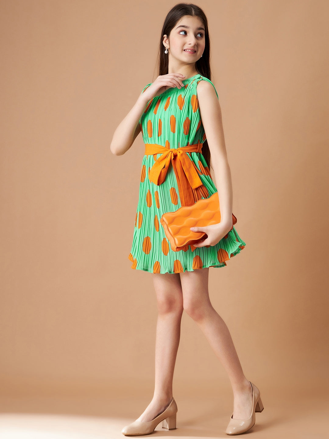 Pleated Georgette Fit Flare Dress
