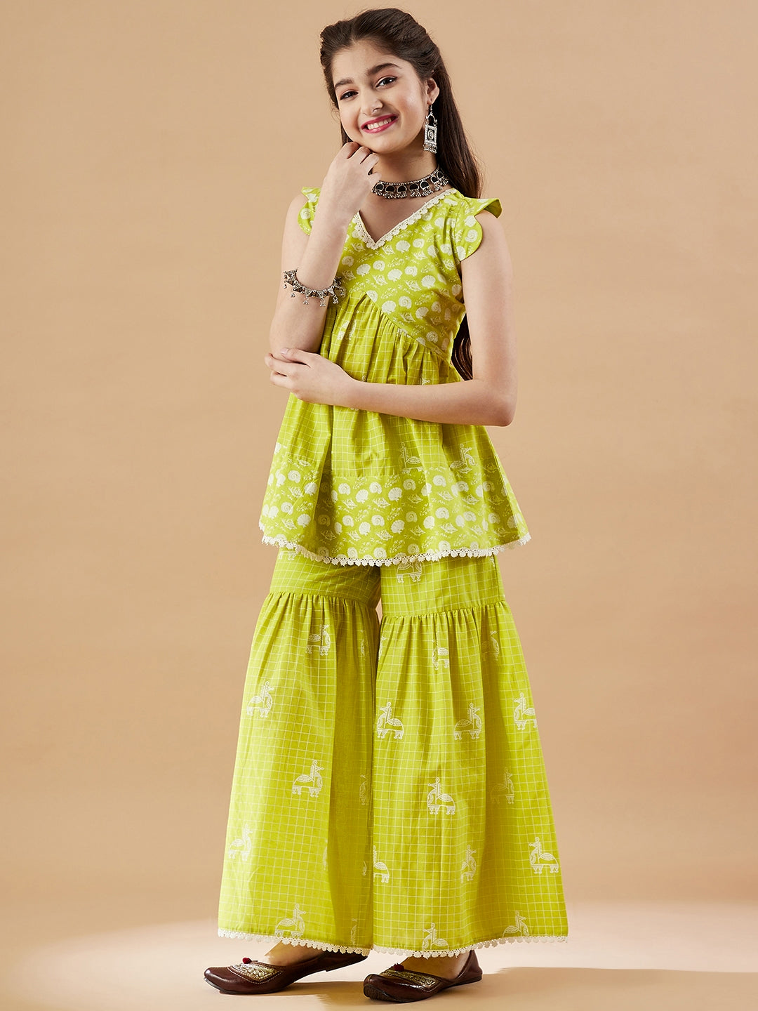 Ethnic Motifs Printed Panelled Kurta with Sharara