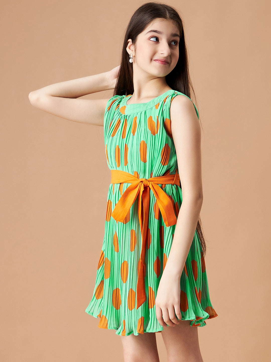 Pleated Georgette Fit Flare Dress