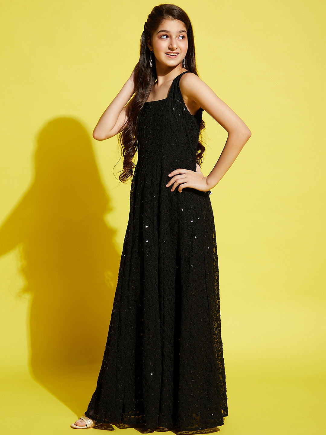 Black Floral Embroidered Ethnic Maxi Dress