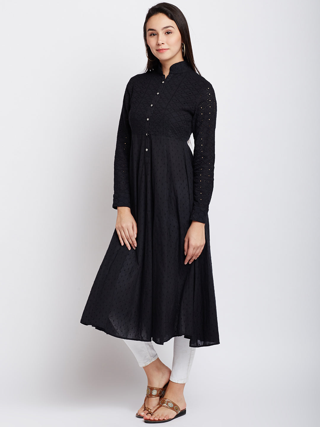 Black Color Chikankari Anarkali Kurta
