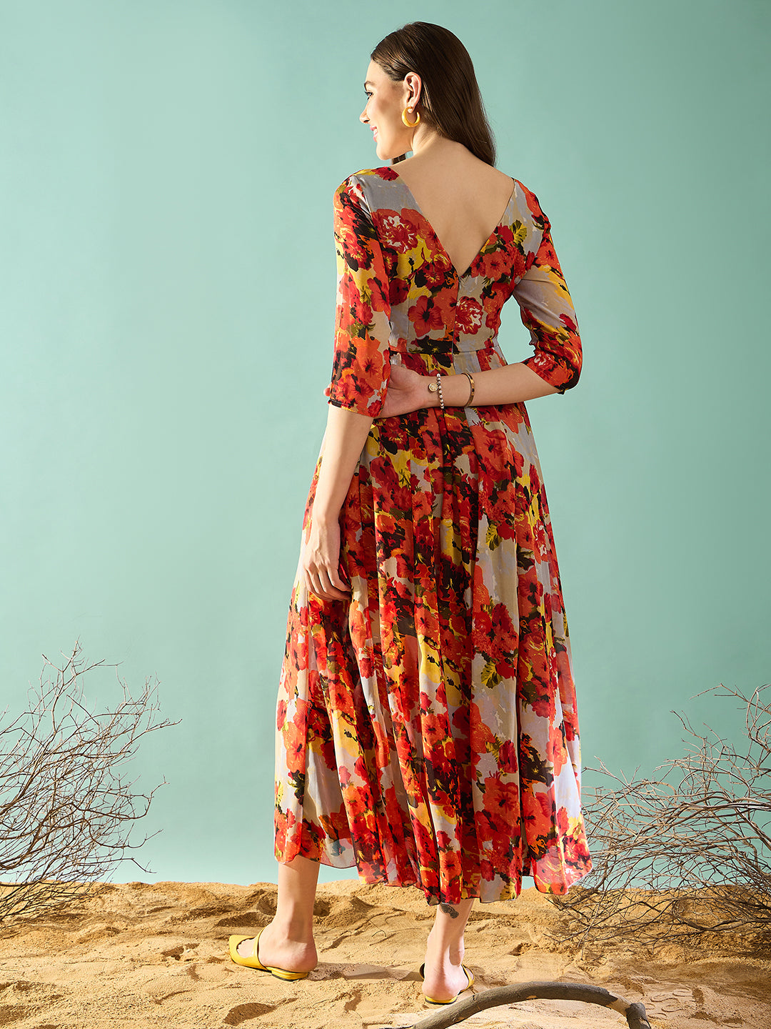 Floral Printed Fit and Flared Maxi Dress