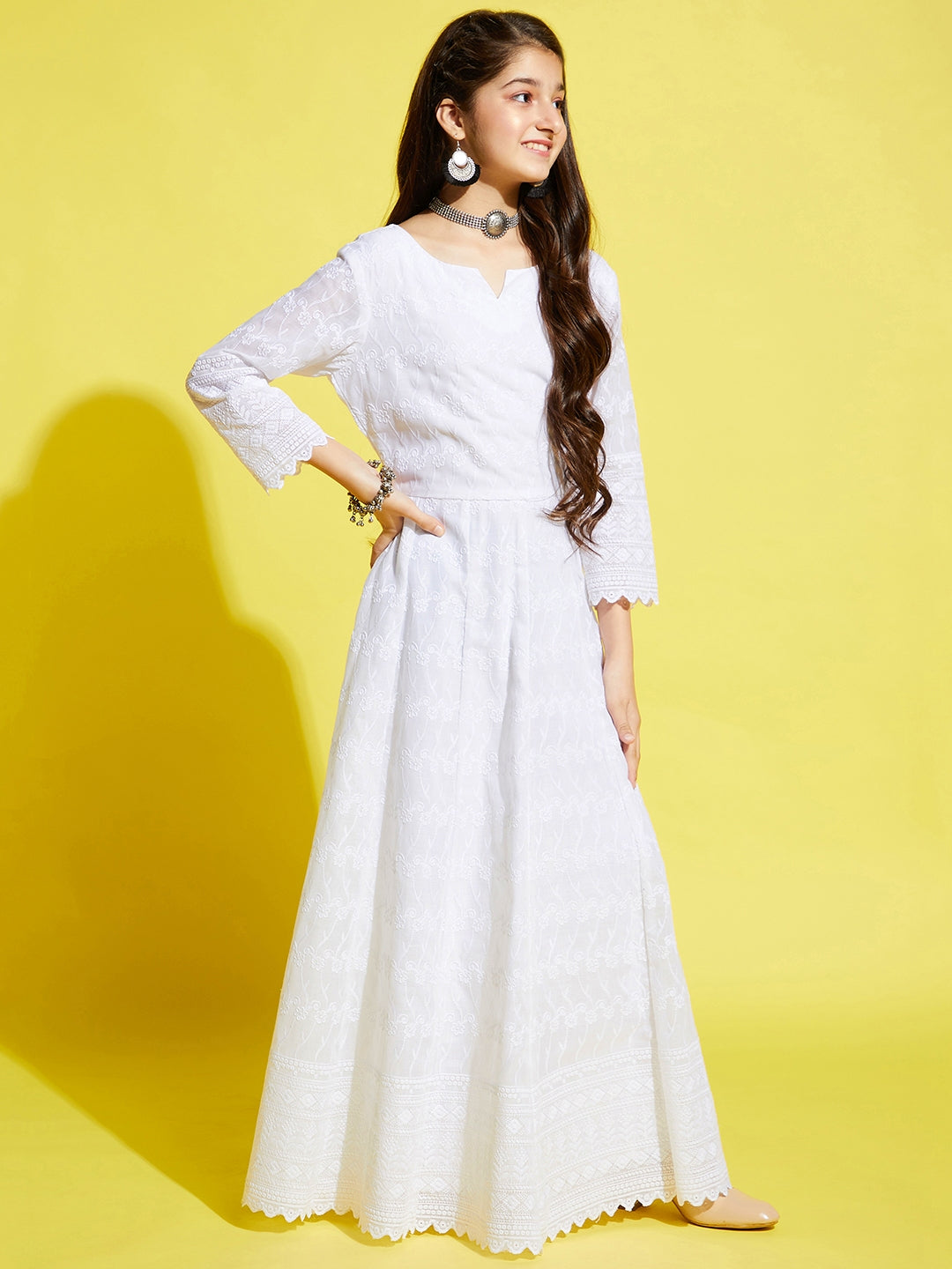 White Floral Embroidered Maxi Dress