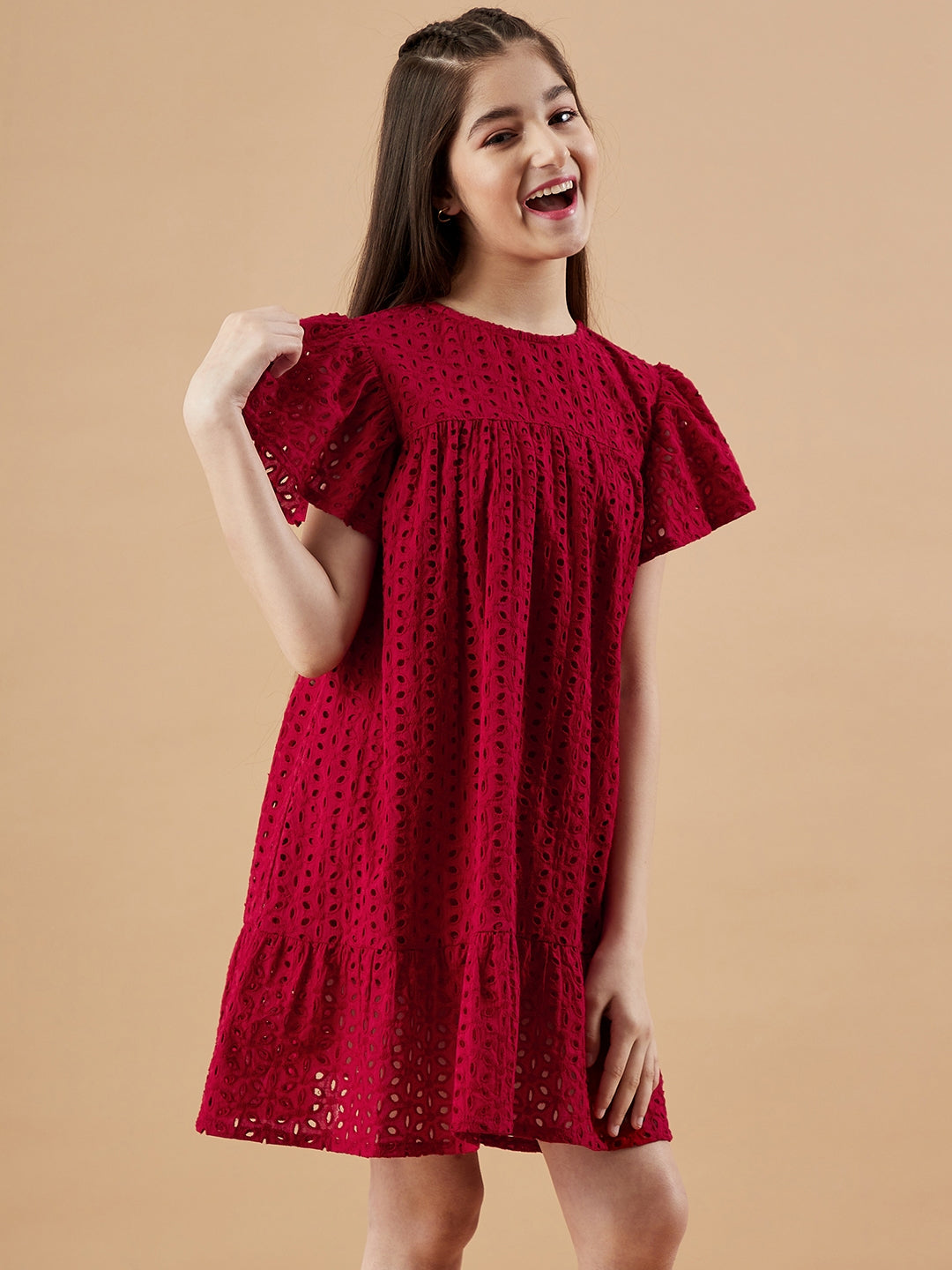 Girls Round Neck Empire Dress