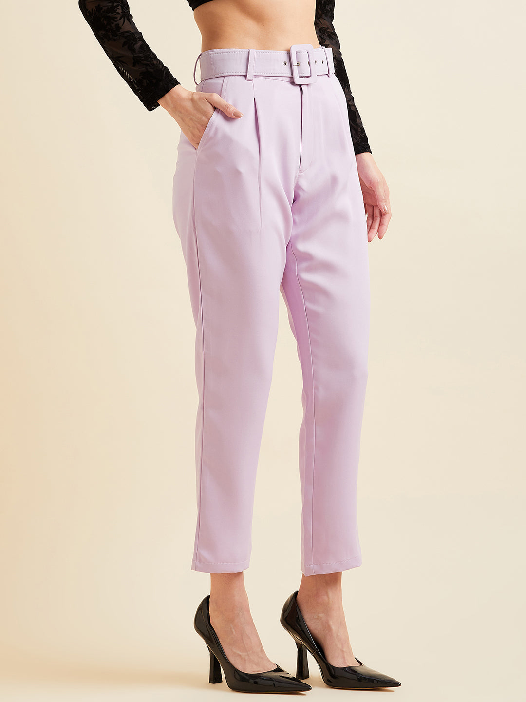 Lavender Comfort High-Rise Formal Peg Trousers