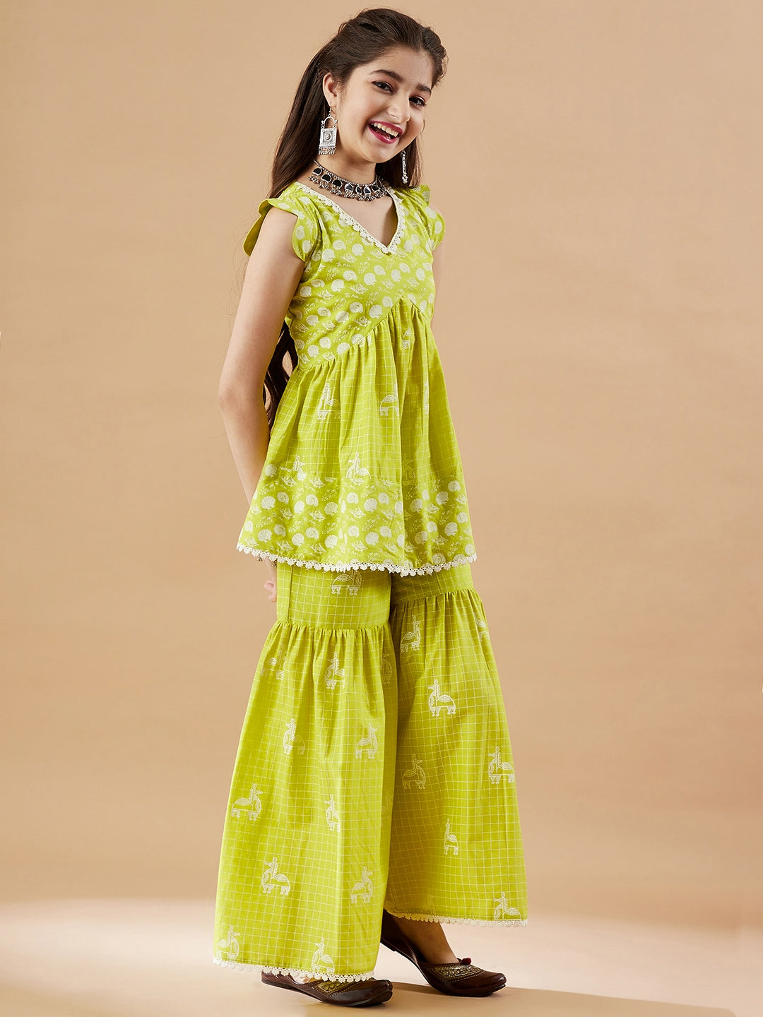 Ethnic Motifs Printed Panelled Kurta with Sharara