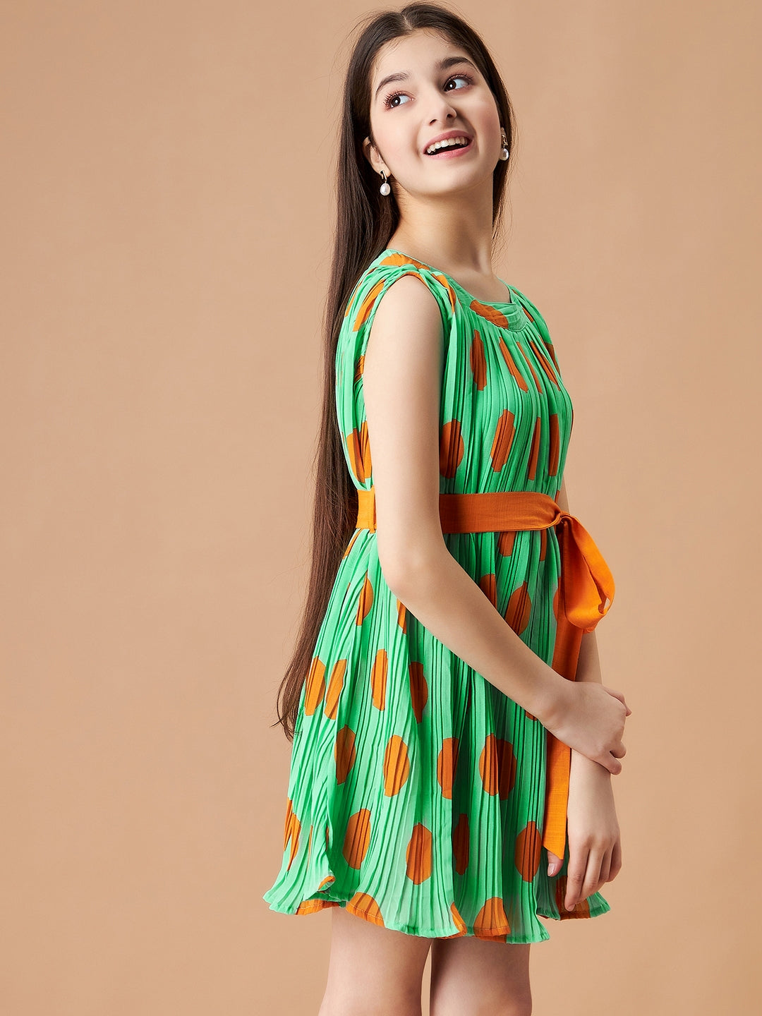 Pleated Georgette Fit Flare Dress