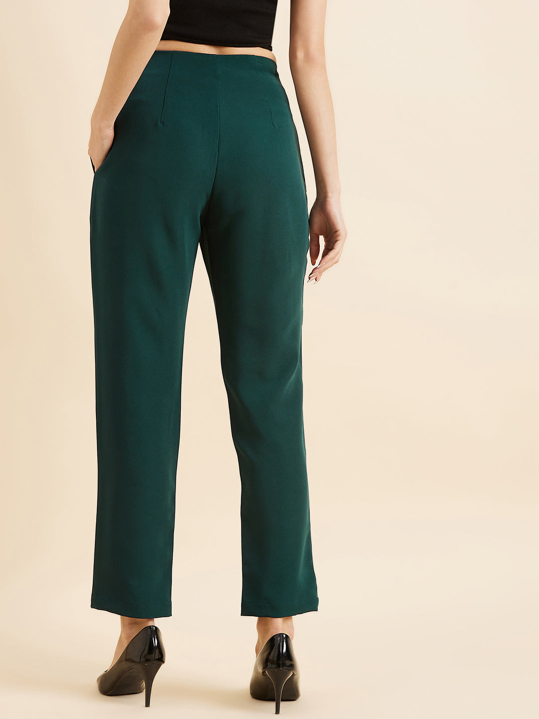 Green Smart Straight Fit High-Rise Trousers