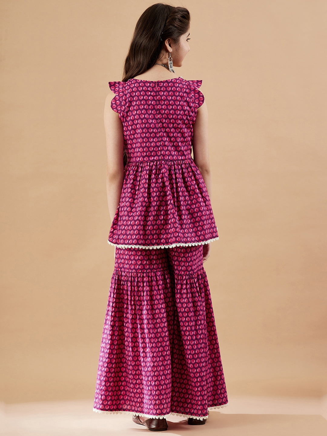 Girls Floral Printed Kurti With Sharara