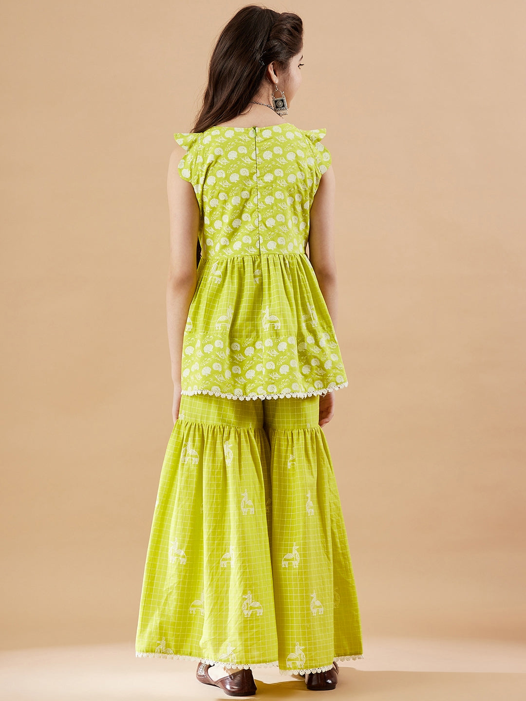 Ethnic Motifs Printed Panelled Kurta with Sharara