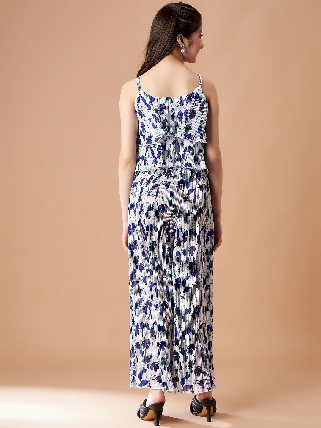 Girls Blue Floral Printed Top with Trousers