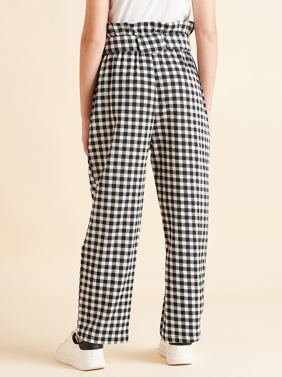 Girls Checked Relaxed High-Rise Trousers