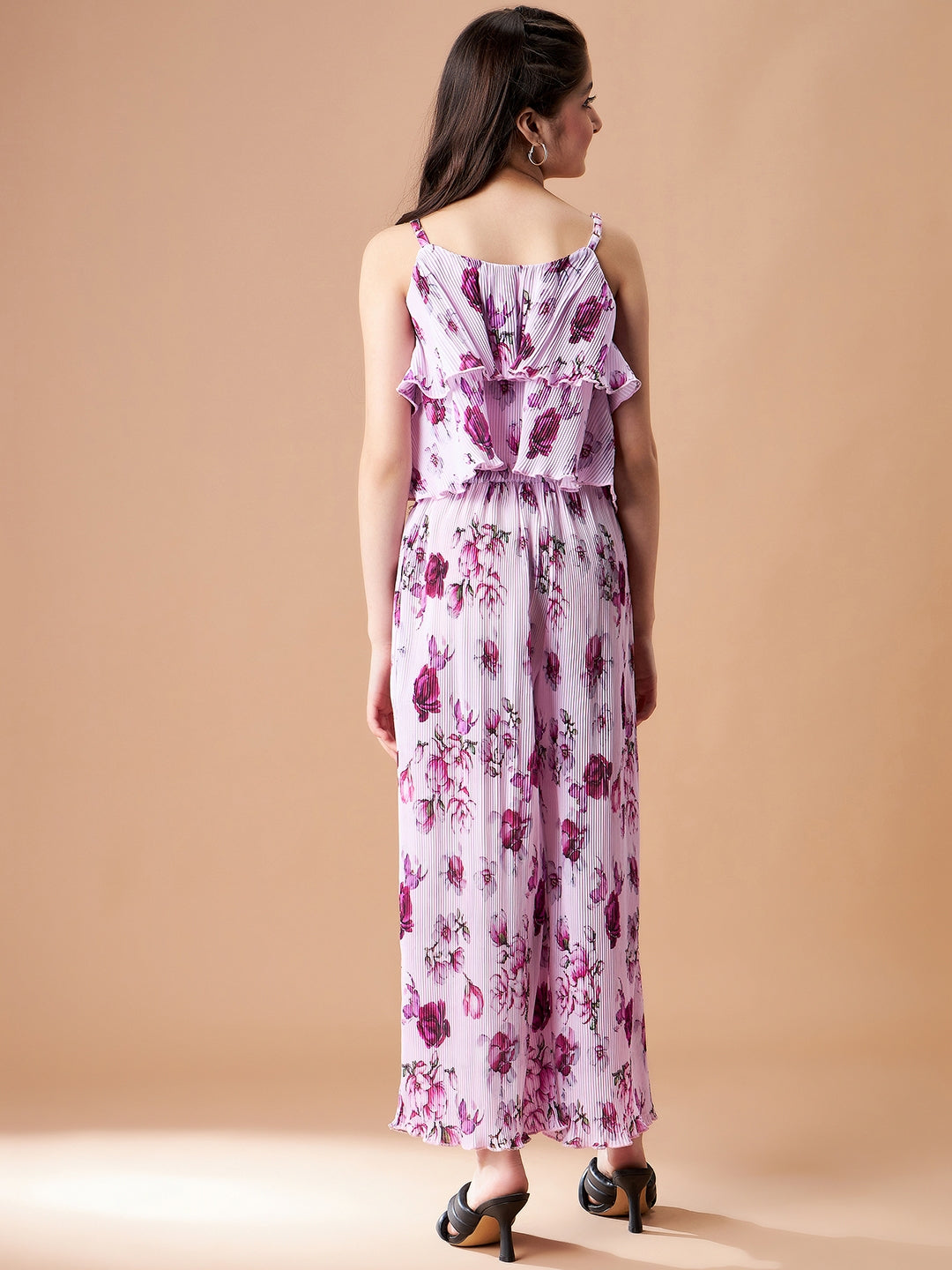 Girls Pink Floral Printed Top with Trousers