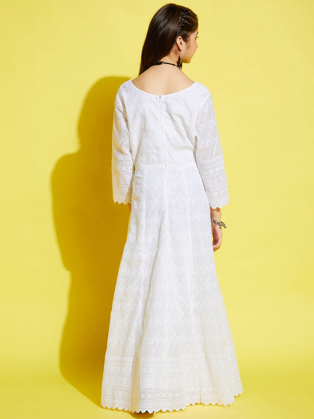 White Floral Embroidered Maxi Dress