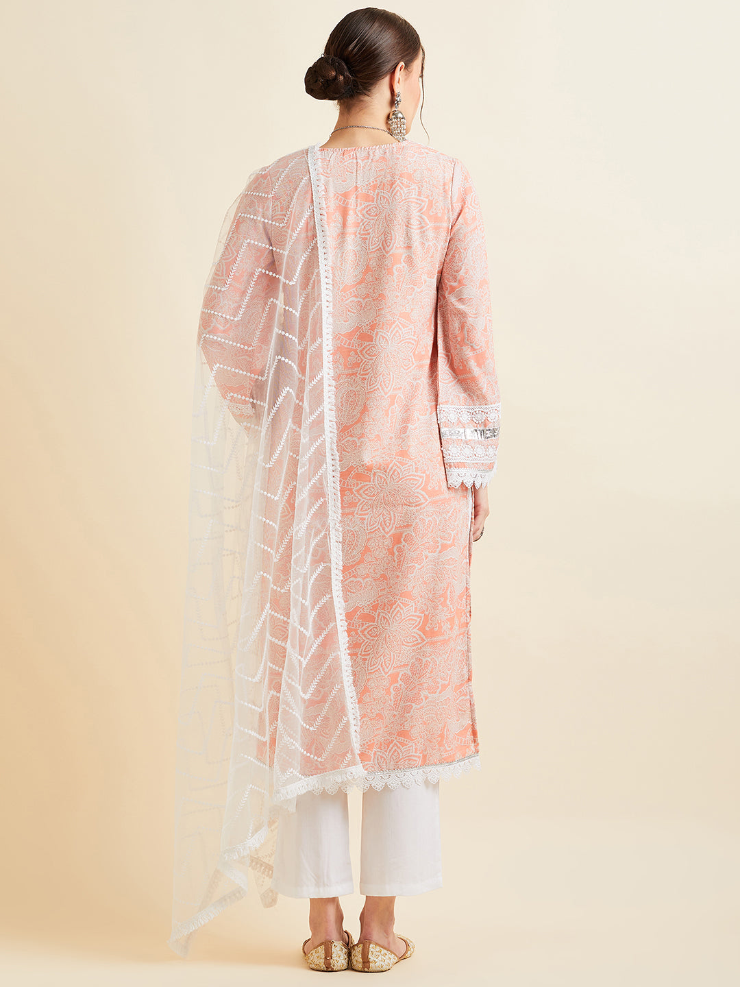 Pink Floral Printed Regular Patchwork Kurta with Trousers & With Dupatta