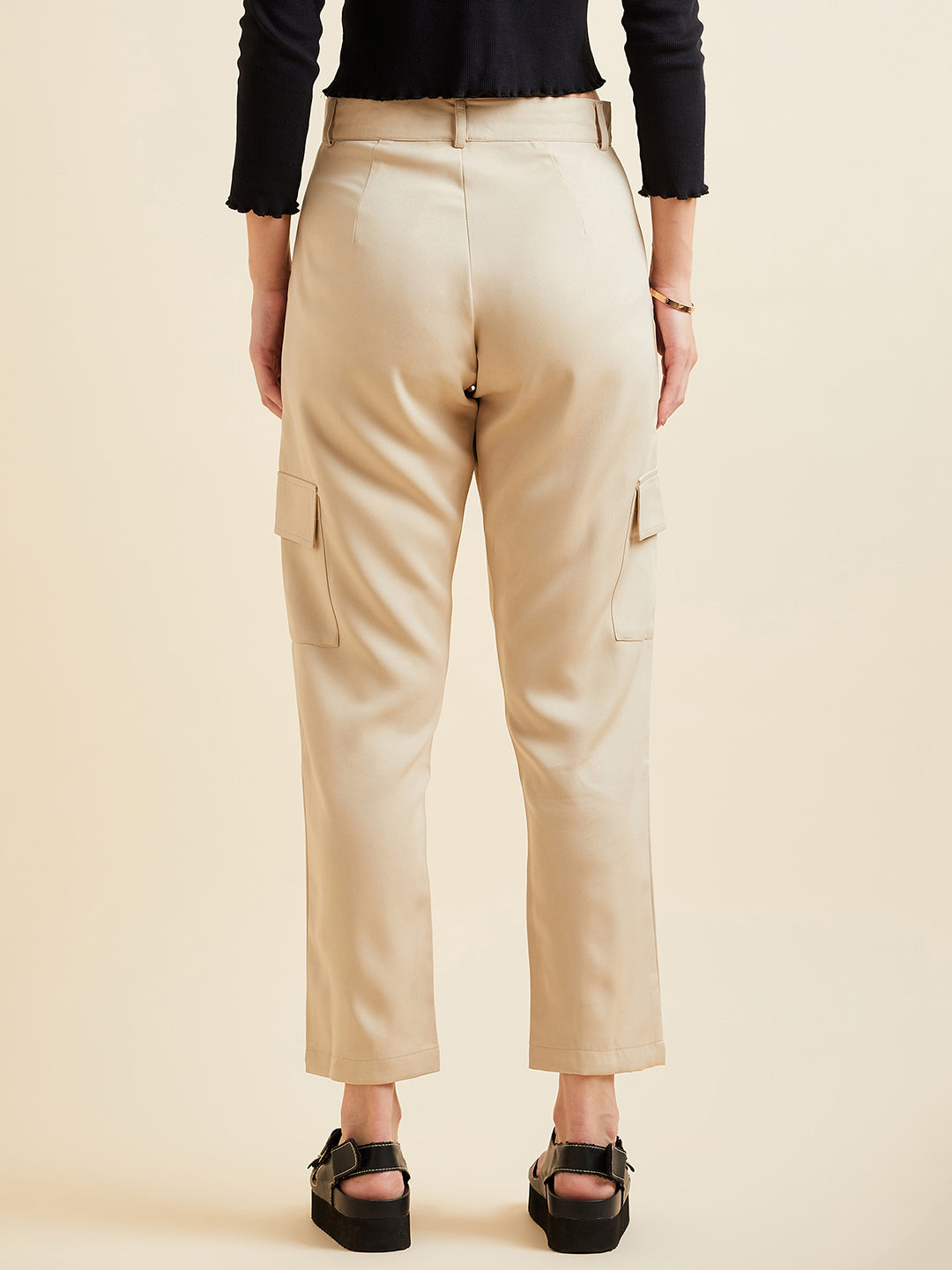 Beige Smart Slim Fit Wrinkle Free Cargo Trousers
