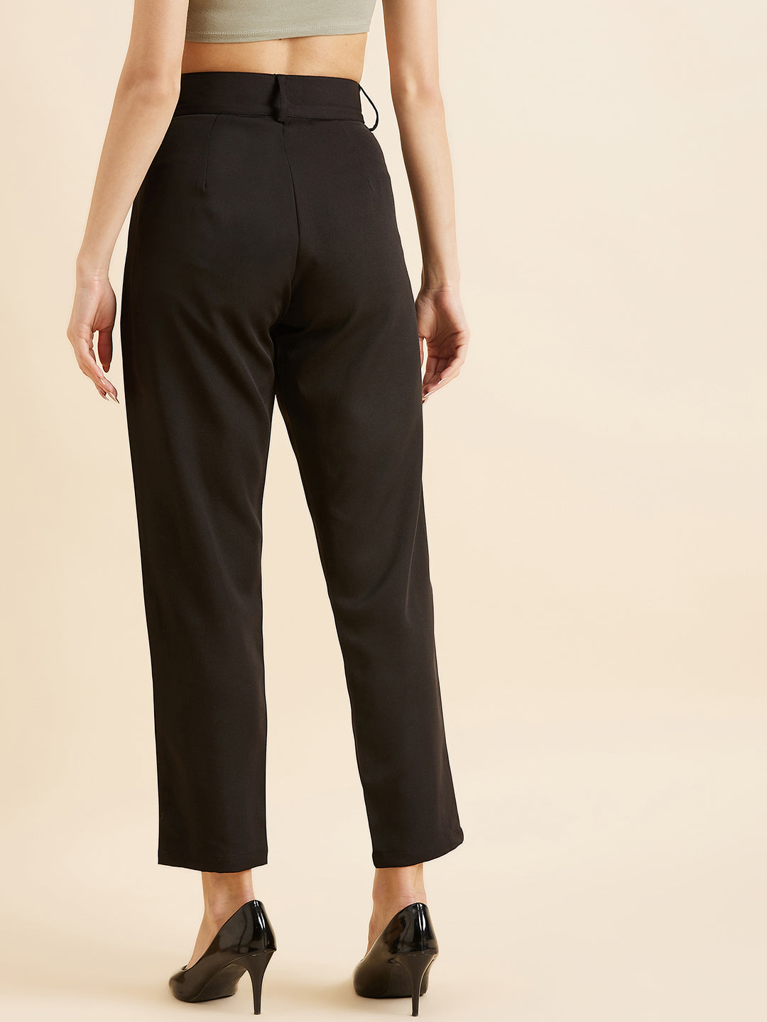 Black Relaxed Straight Fit High-Rise Formal Trousers