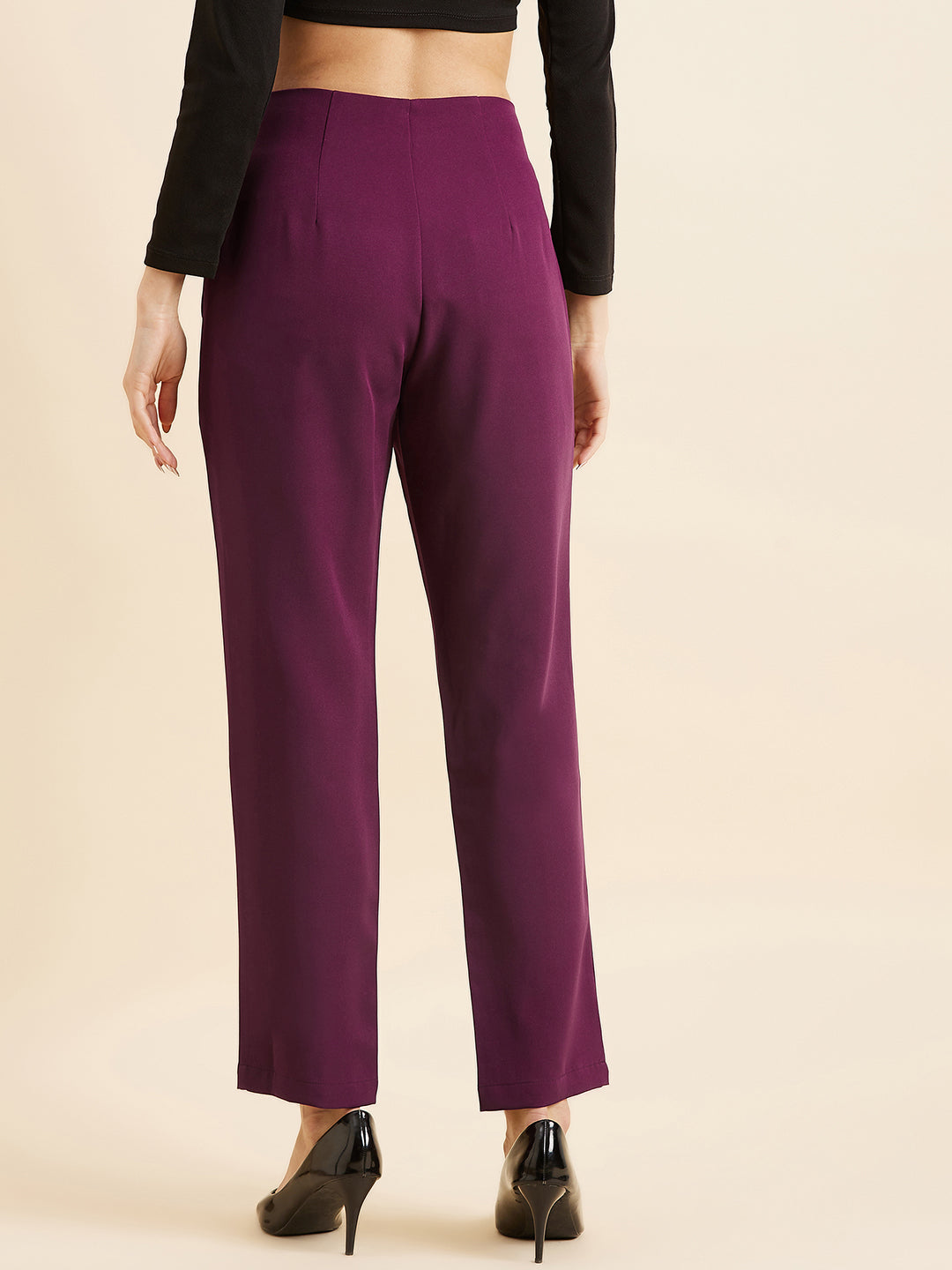Burgundy Smart Straight Fit High-Rise Pleated Peg Trousers