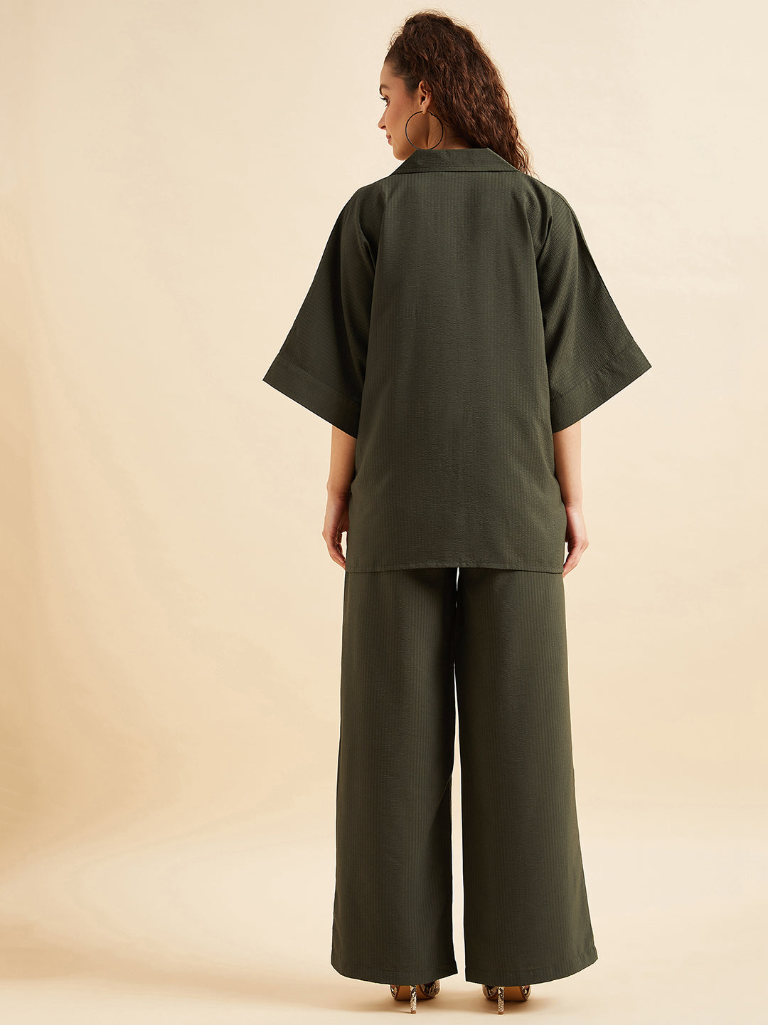 Seersucker Oversized Loose Fit Shirt With Trouser Co-Ords