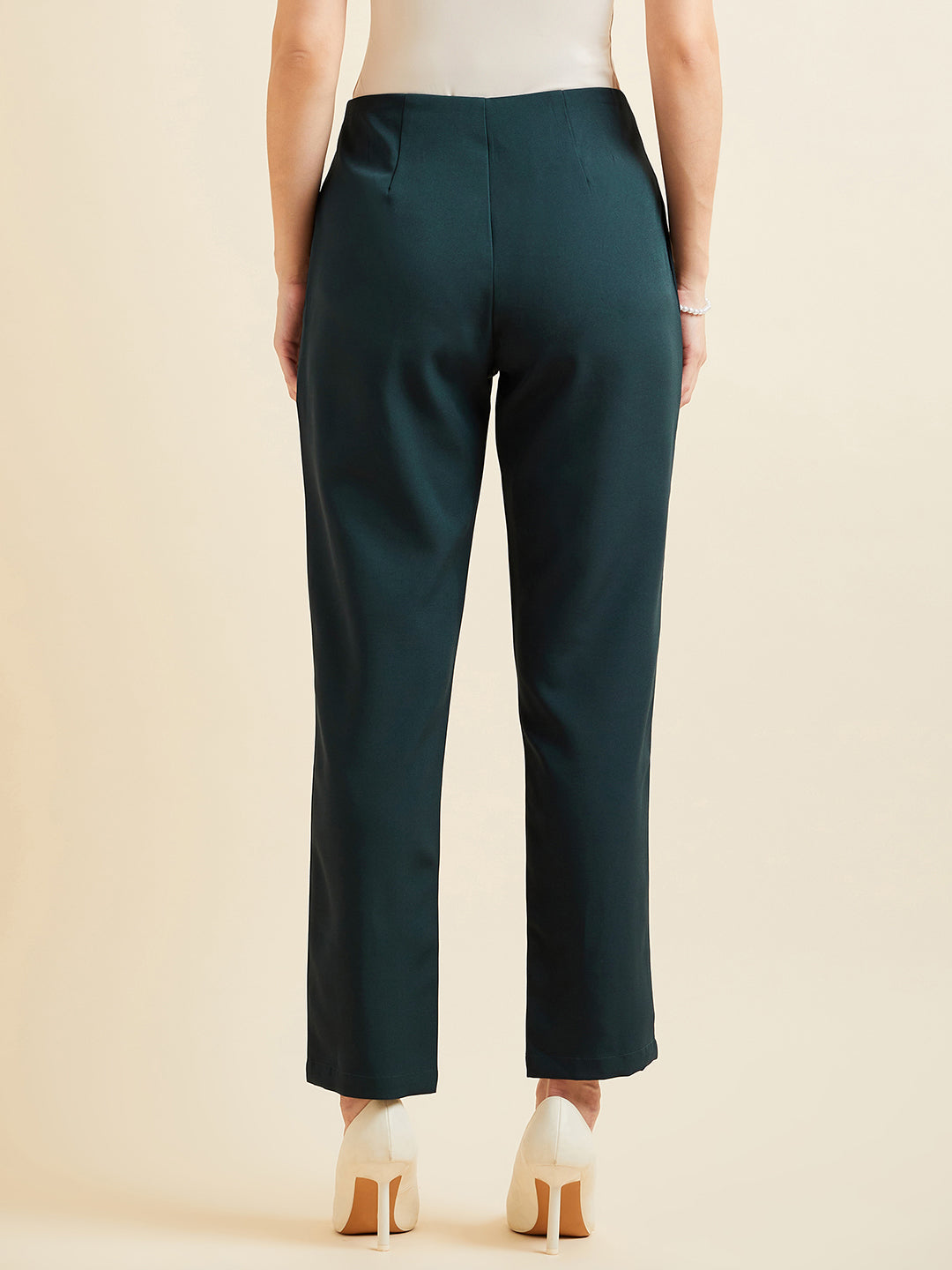 Teal Smart Straight Fit High-Rise Pleated Peg Trousers