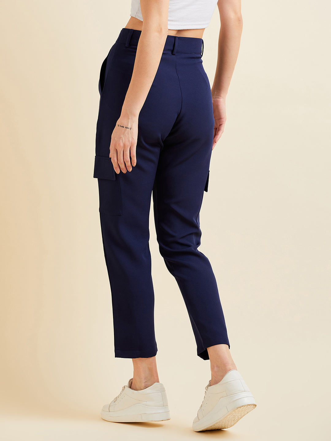 Navy Blue Smart Slim Fit Wrinkle Free Cigarette Trousers