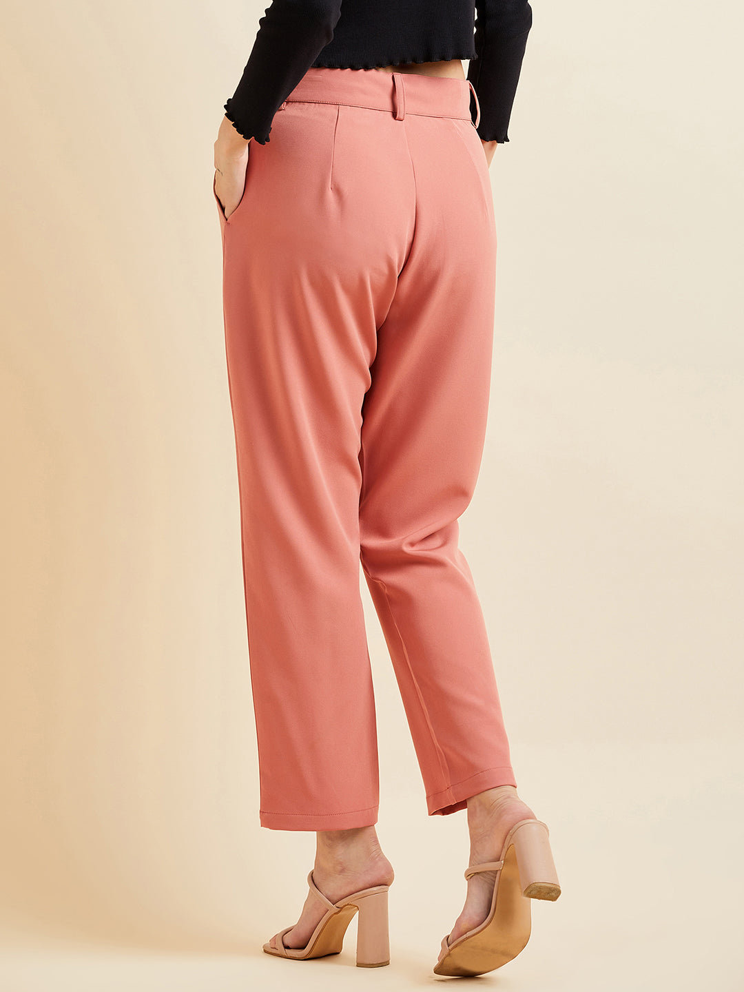 Rust Relaxed Straight Fit High-Rise Pleated Formal Trousers
