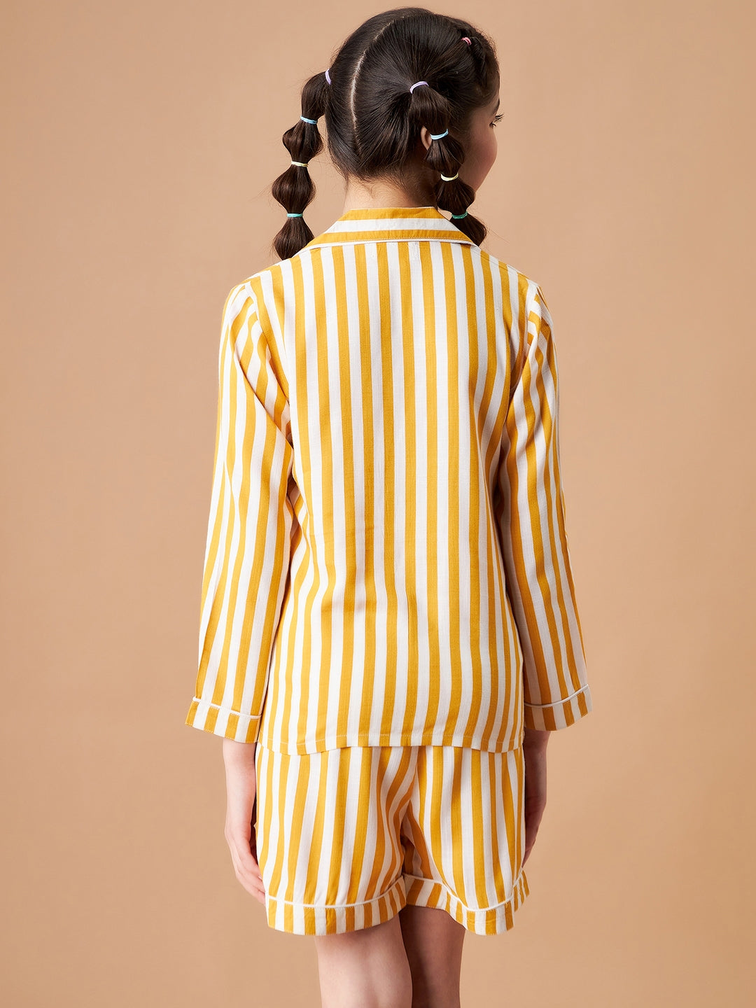 Girls Yellow Striped Shorts Night Suit Sets