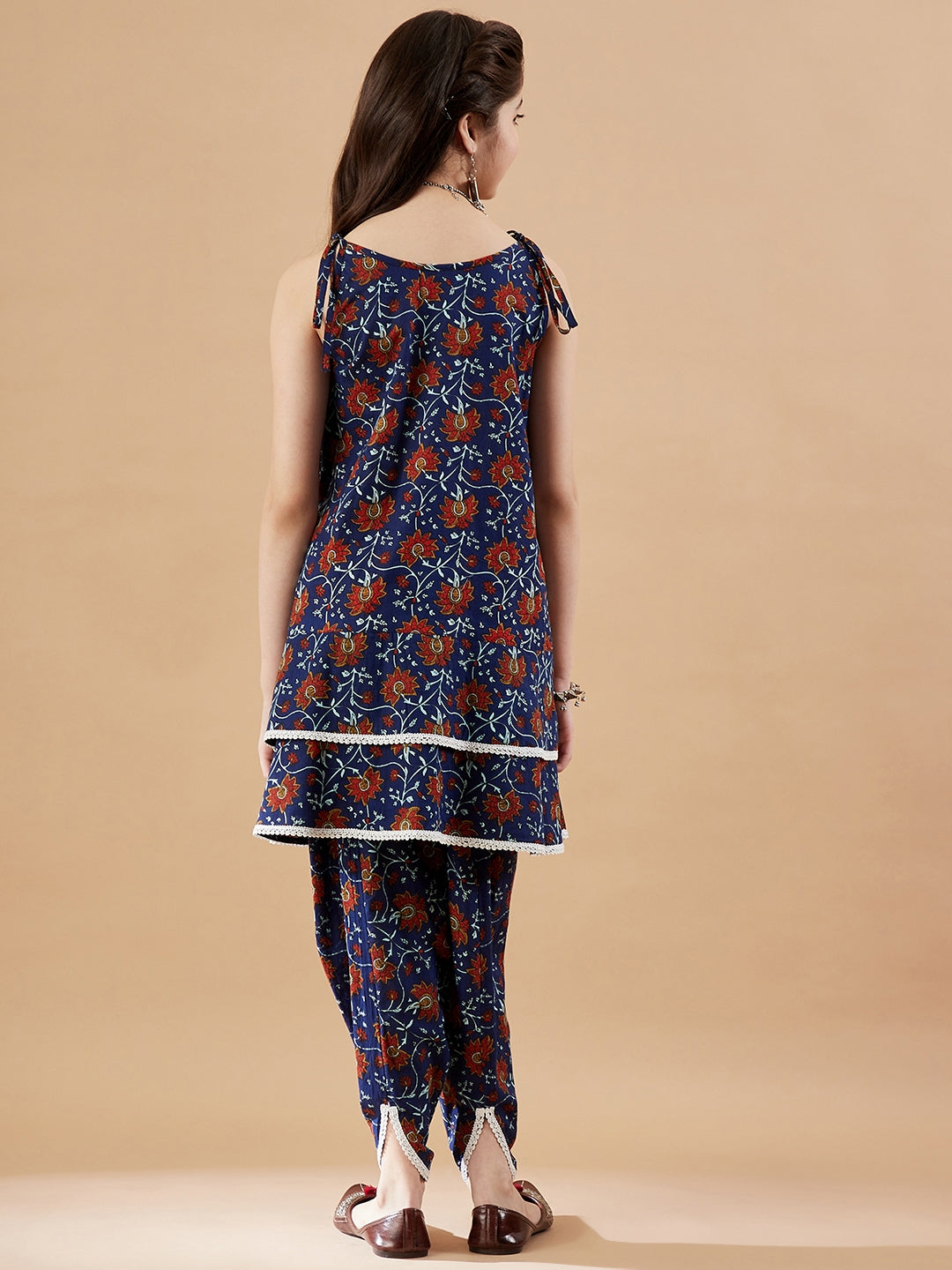Girls Floral Printed Kurti with Dhoti Pants