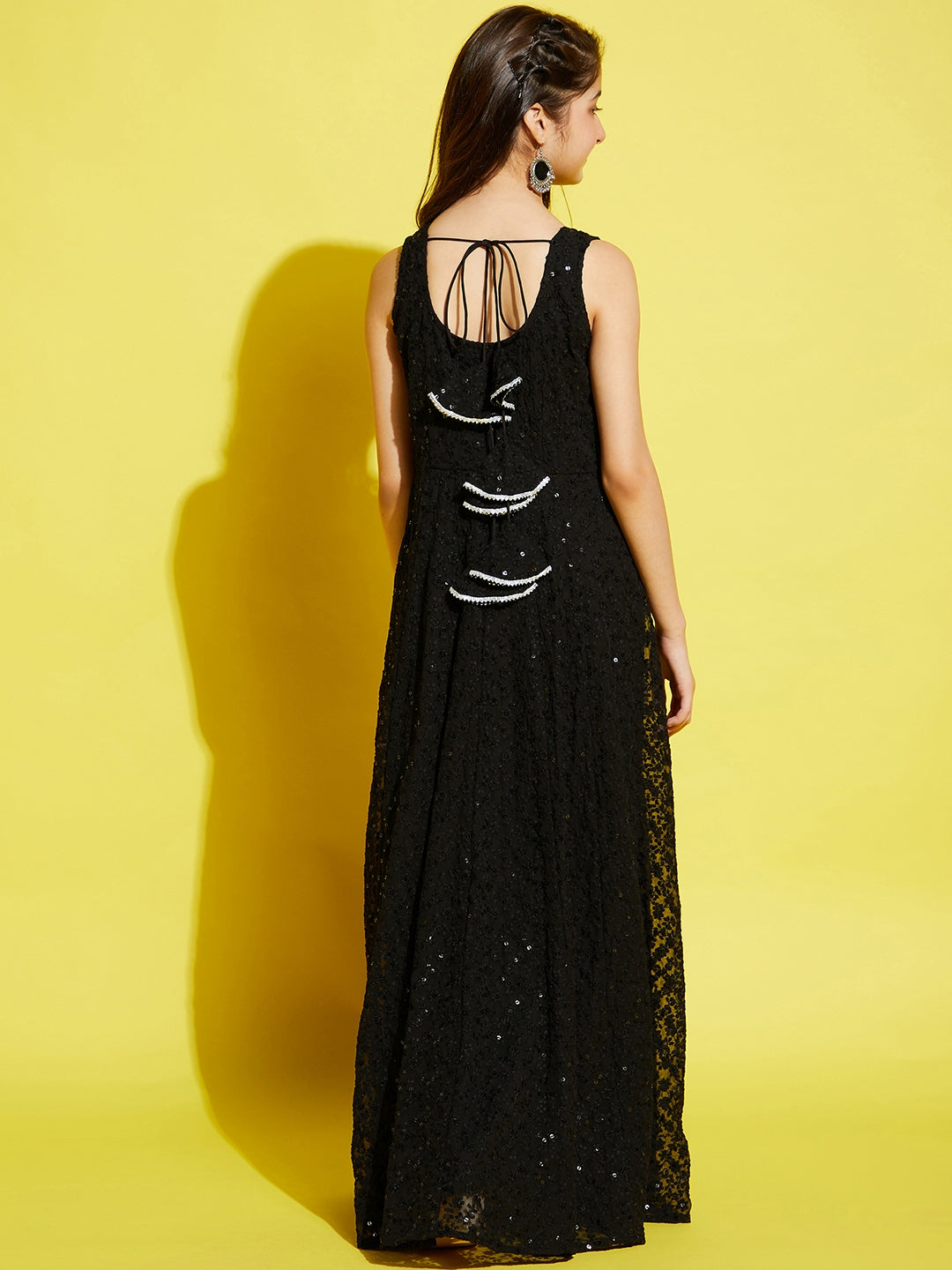 Black Floral Embroidered Ethnic Maxi Dress
