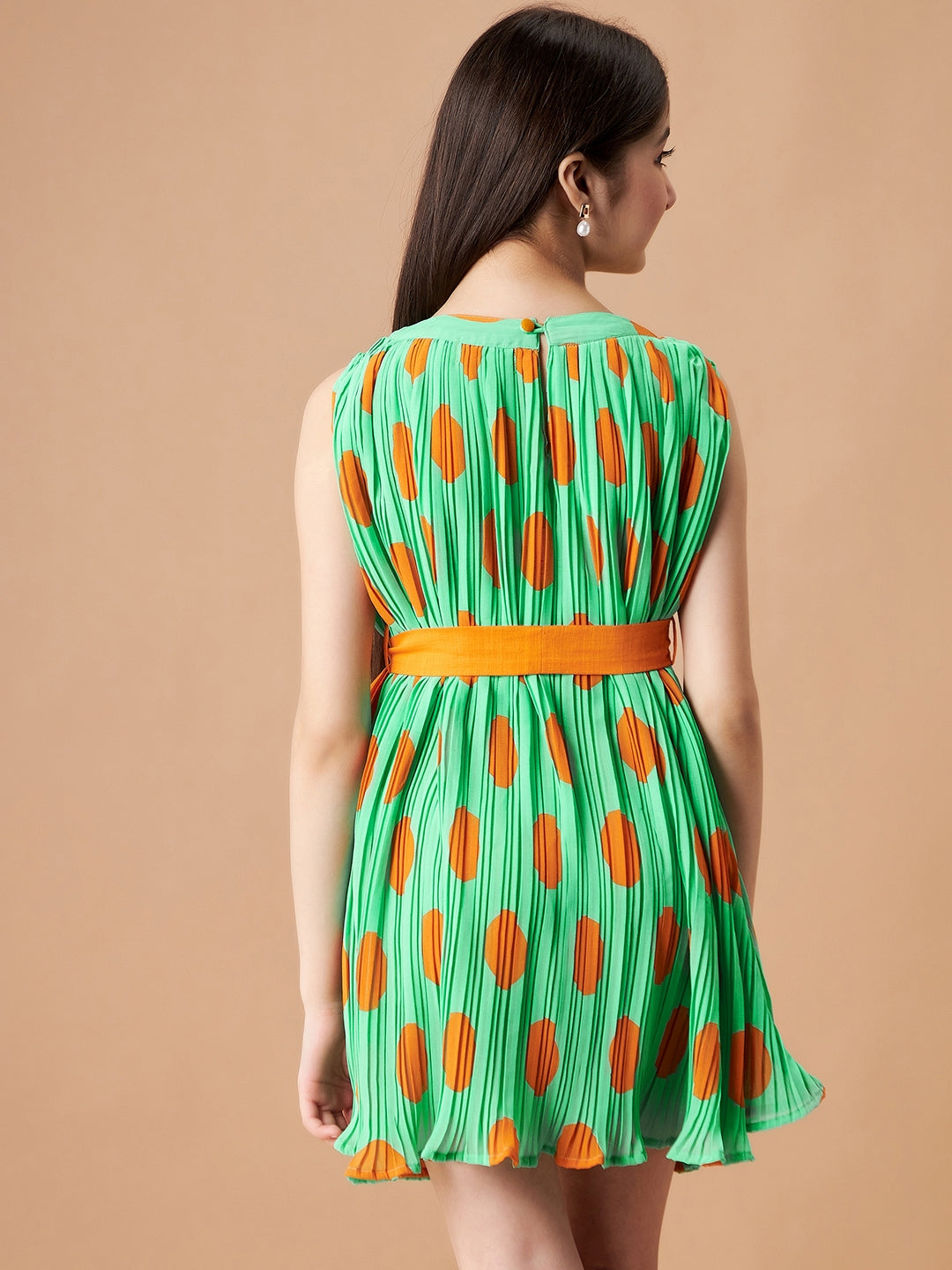 Pleated Georgette Fit Flare Dress