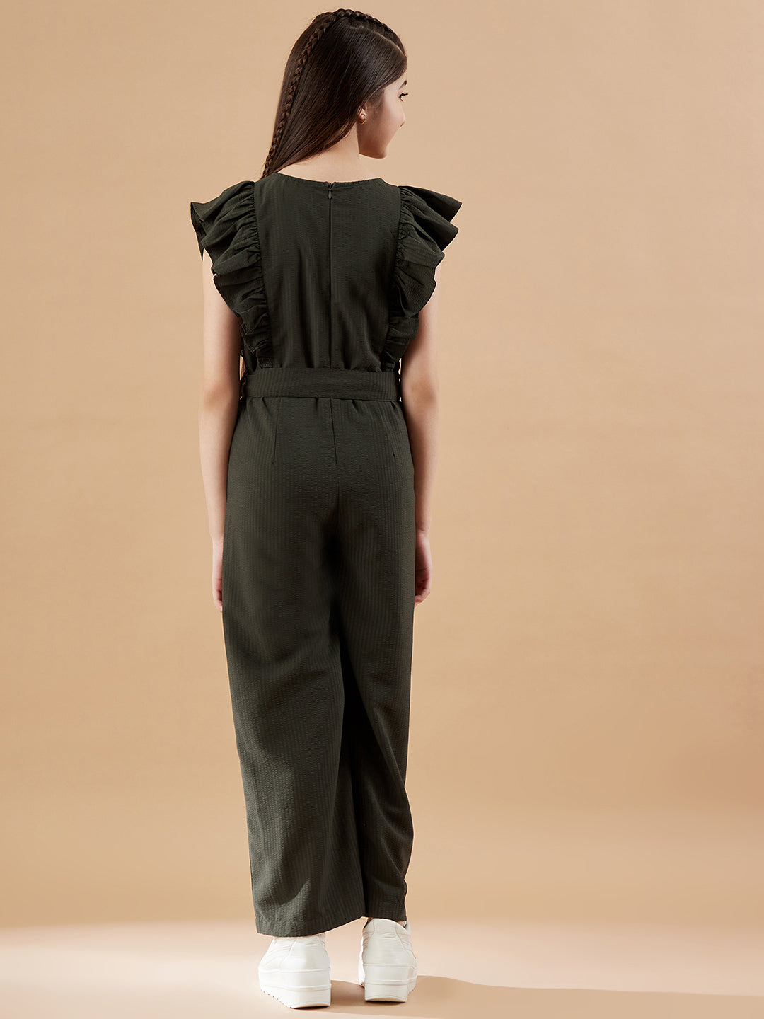Girls Olive Green Basic Jumpsuit