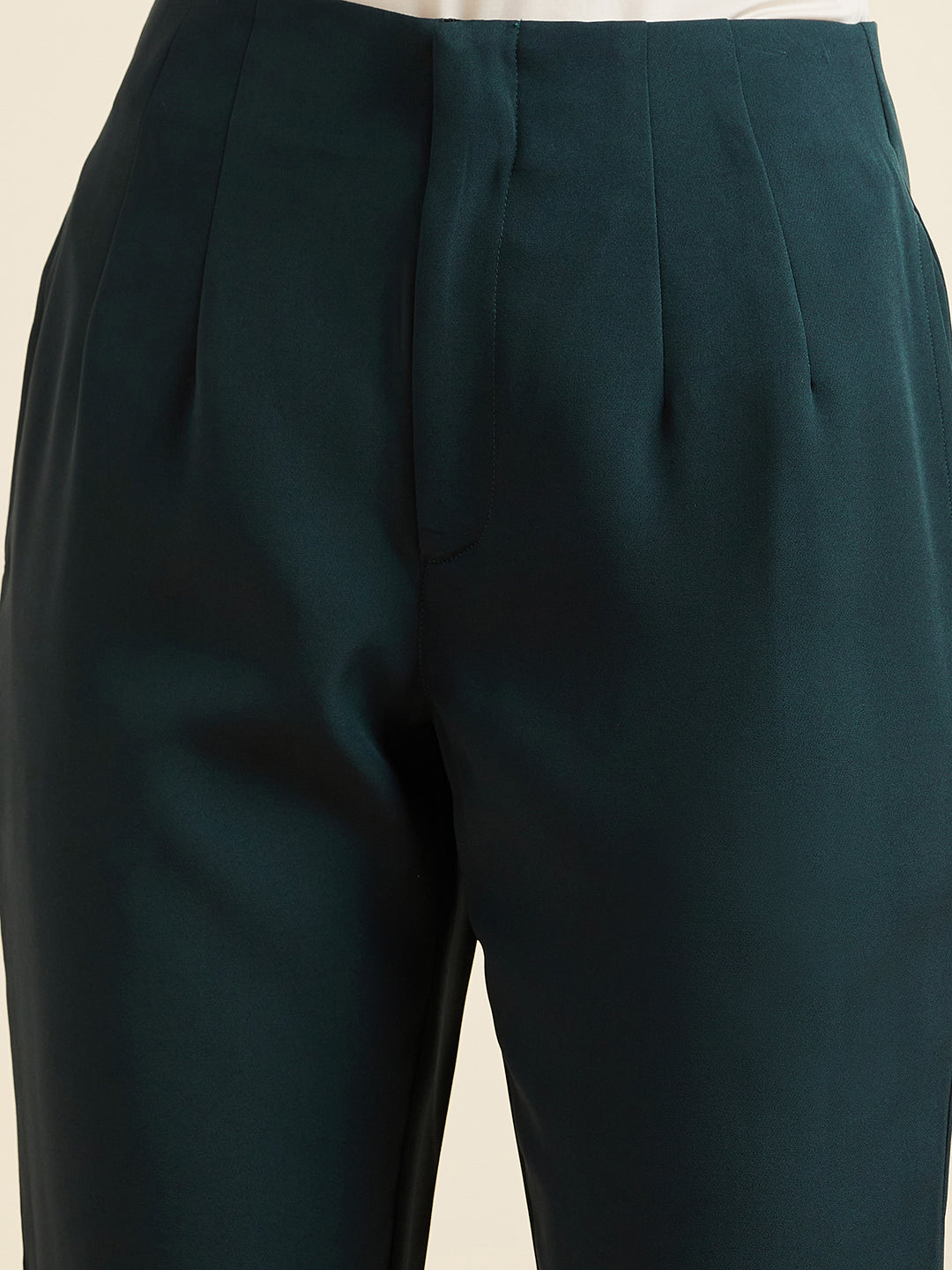 Teal Smart Straight Fit High-Rise Pleated Peg Trousers
