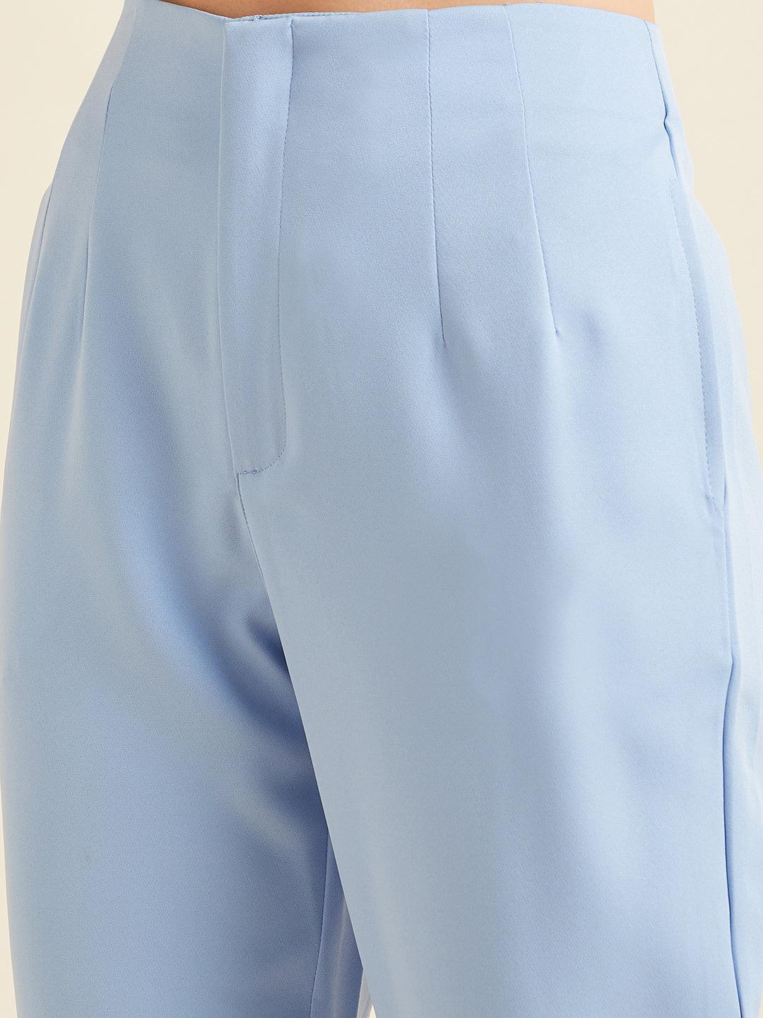 Smart Straight Fit High-Rise Wrinkle Free Pleated Cigarette Trousers
