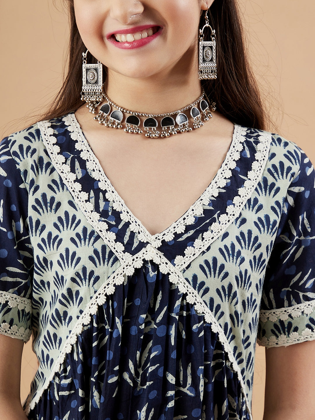 Girls Cotton Printed Panelled Kurti With Palazzos
