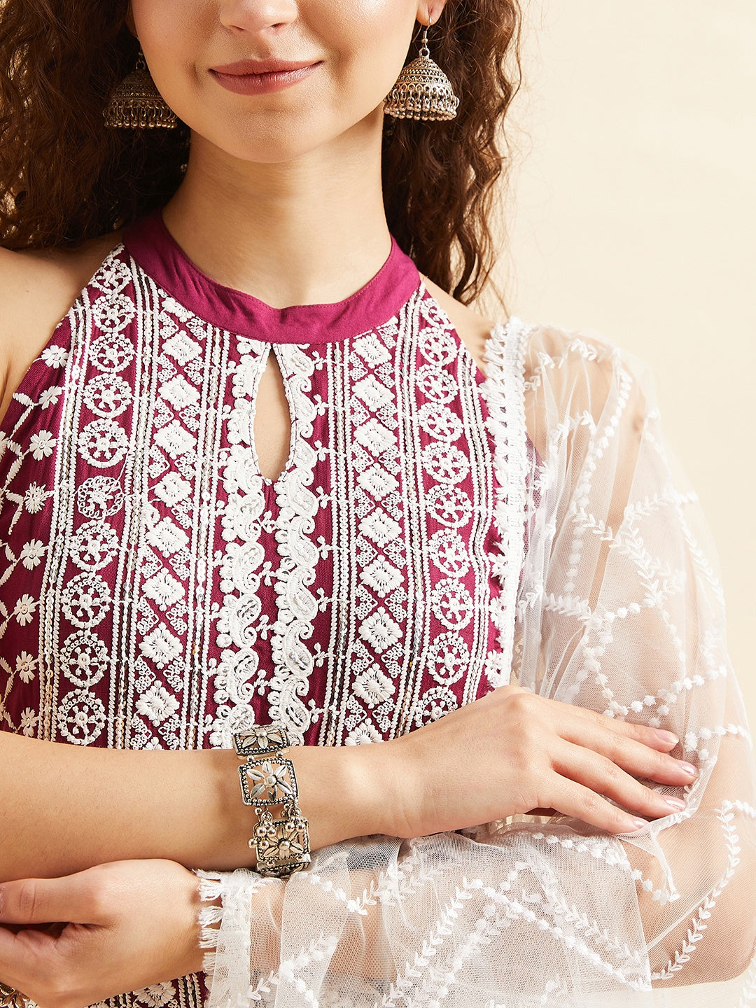 Purple Ethnic Motifs Embroidered Thread Work Regular Kurta with Palazzos & Dupatta