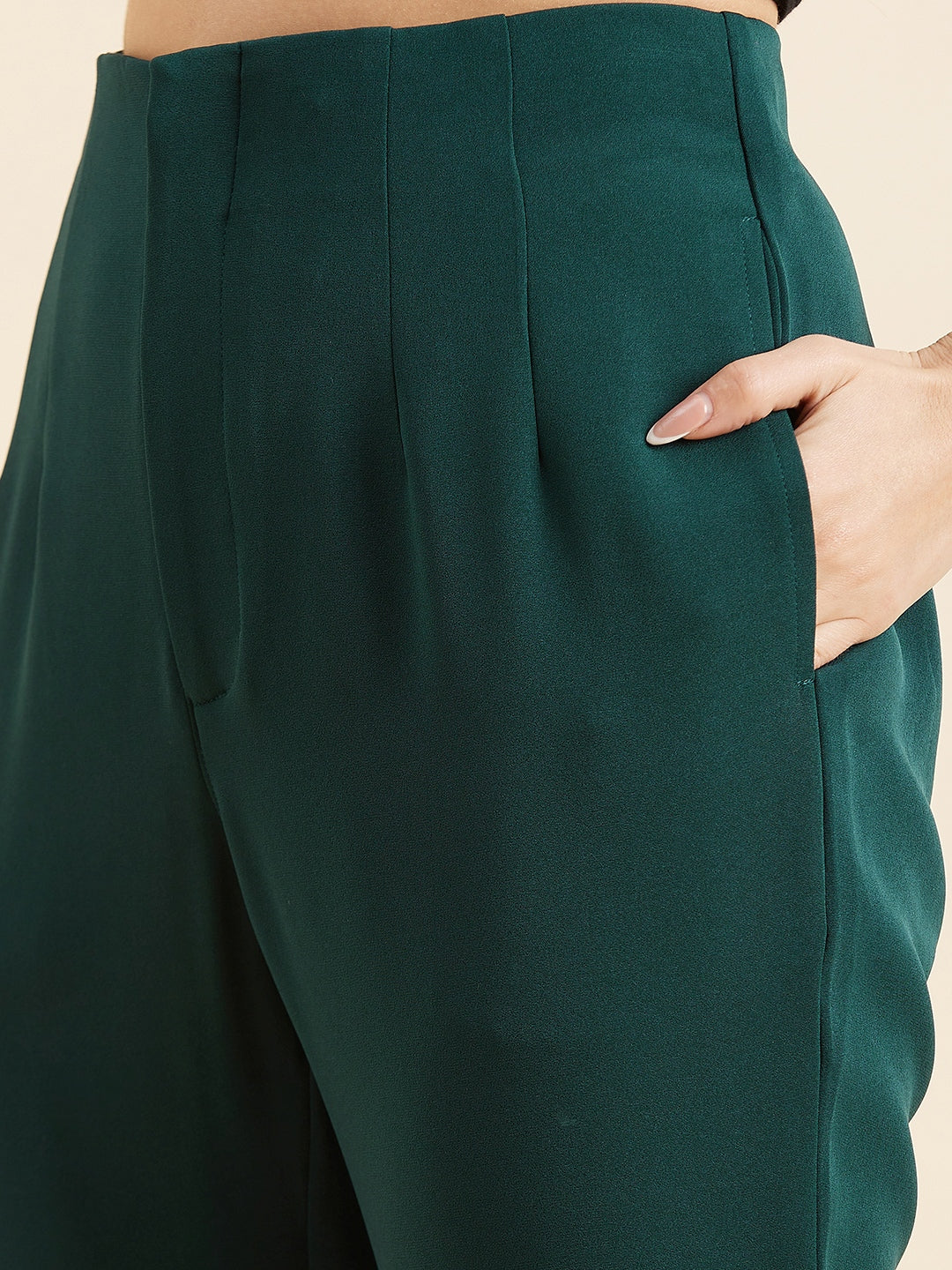 Green Smart Straight Fit High-Rise Trousers