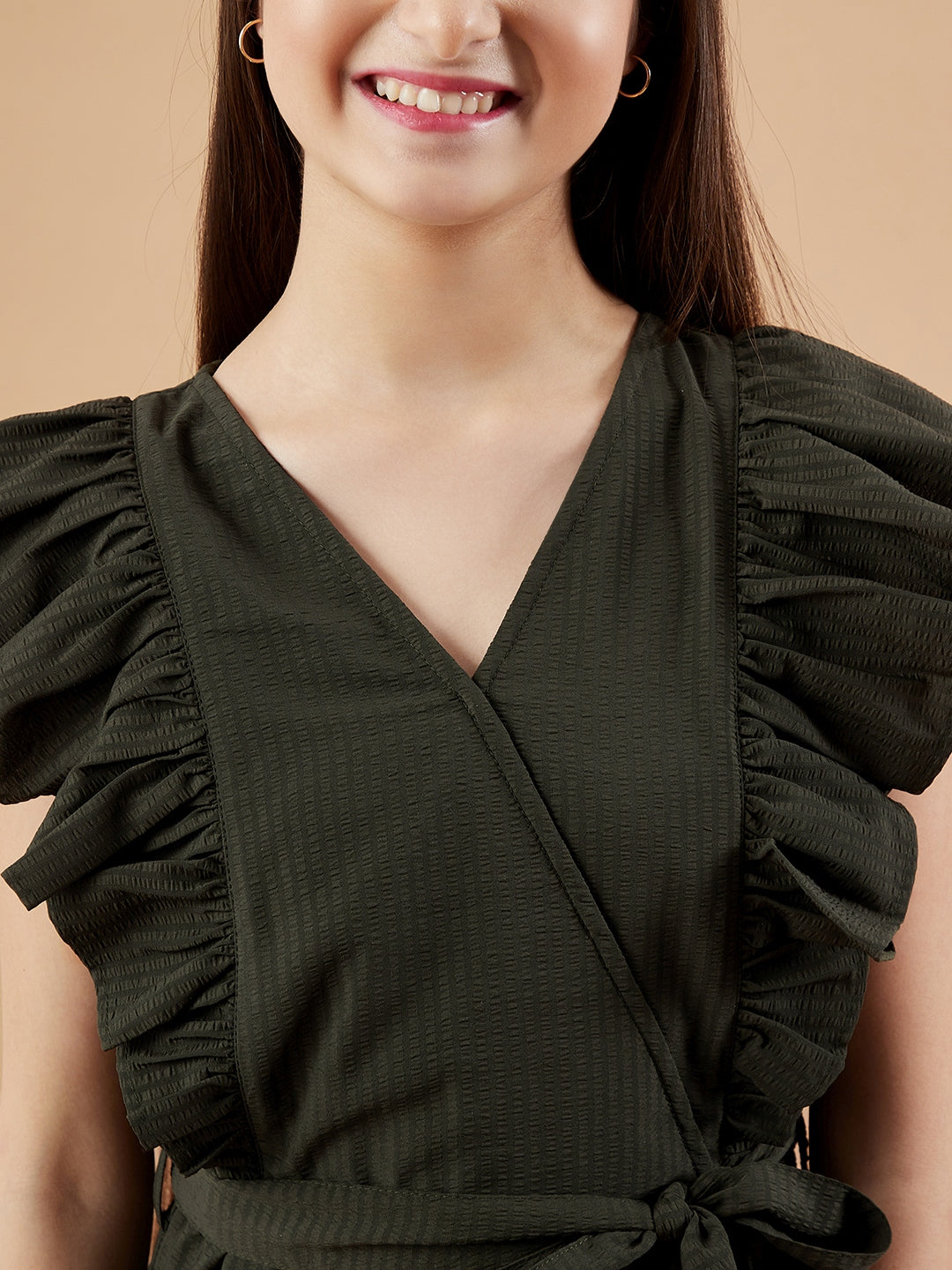 Girls Olive Green Basic Jumpsuit