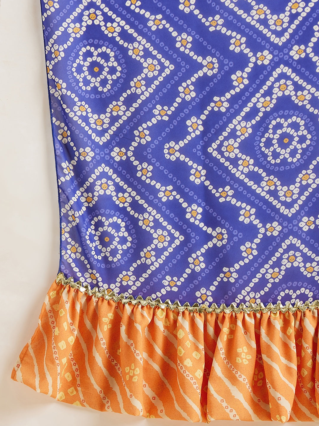 Yellow & Blue Bandhani Printed Kurta With Dupatta