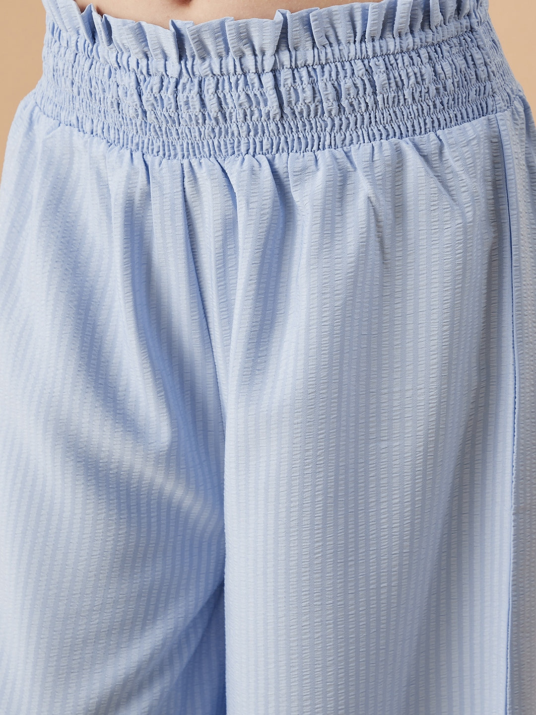 Girls Off-Shoulder Blue Top with Trousers